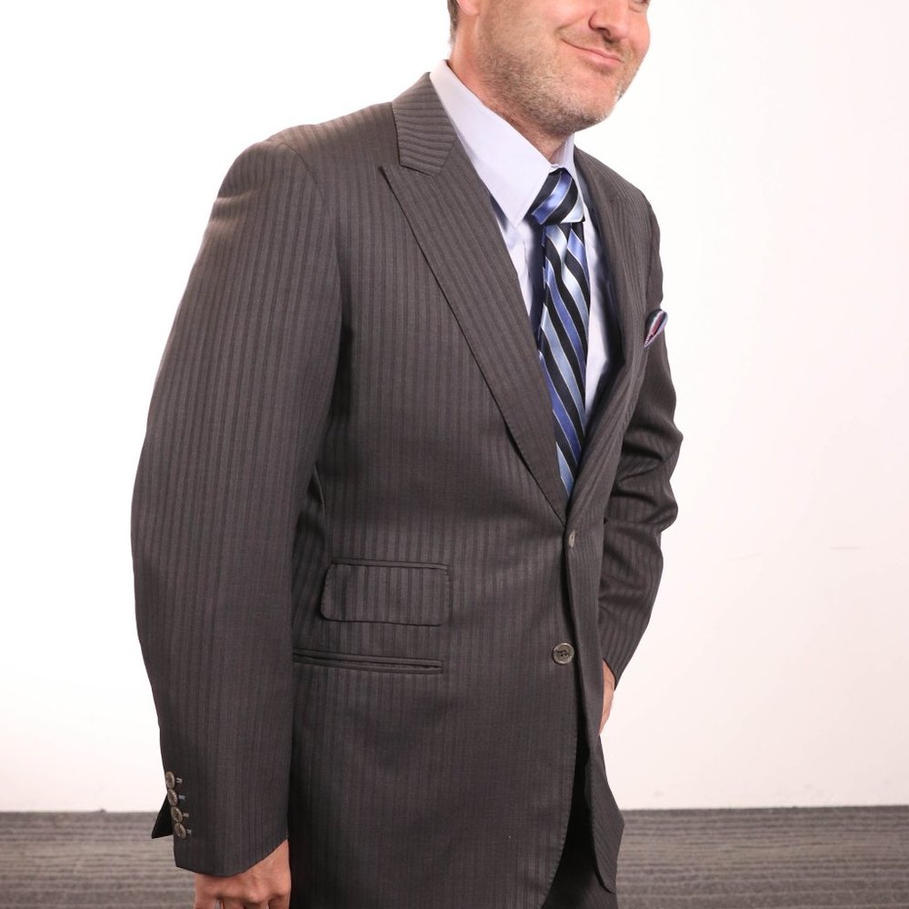 2 Piece Grey (Coat/Pant) Pin Stripe Suit